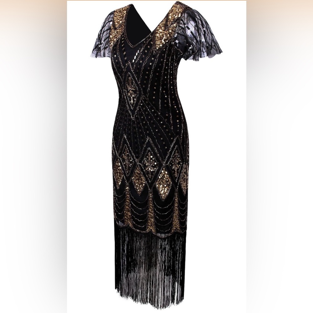 Elegant Black and Gold Women's Dress - Picture 3 of 5